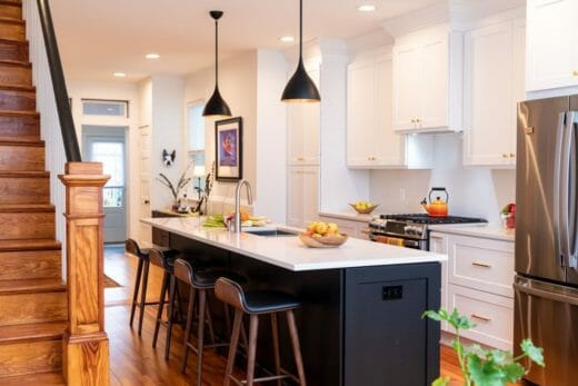 Charleene's-Houses-MD-baltimore-towson-kitchen-renovation-polished-nickel-faucet-dark-island-brass-cabinet-hardware