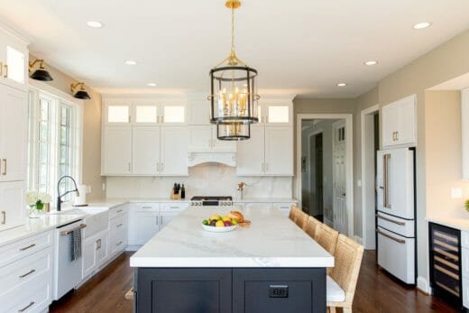 Charleene's-Houses-MD-baltimore-towson-kitchen-renovation-dark-blue-island-white-kitchen-cabinets-brass-cabinet-hardware