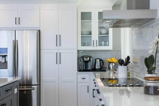 Charleene's-Houses-MD-baltimore-towson-kitchen-renovation-white-cabinets-polished-nickel-cabinet-hardware-dining-room-renovation-brick-herringbone-floor-tile