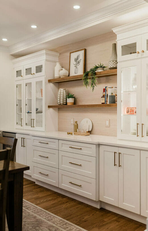 kitchen-remodel-wine-cabinets-oak-floating-shelves-brass-hardware