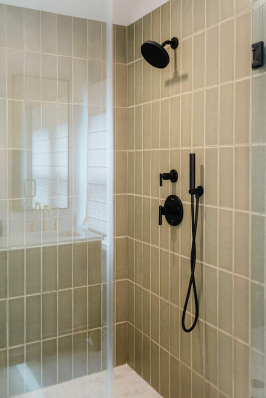 Master-Bath-remodel-Walk-In-Shower-Green-Tile-Black-Fixtures