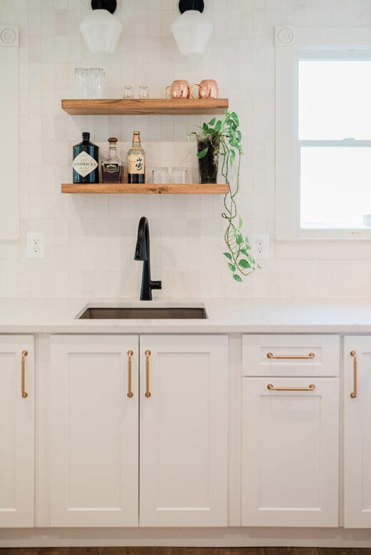 small kitchen remodel floating shelves