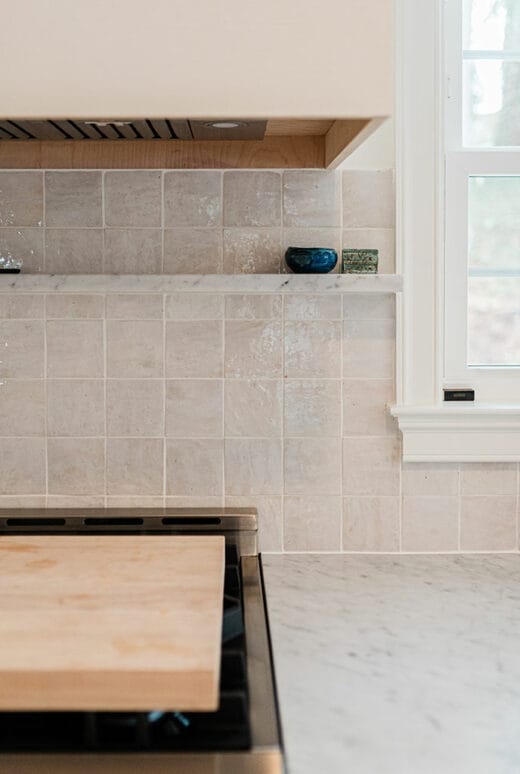kitchen remodel square tile backsplash