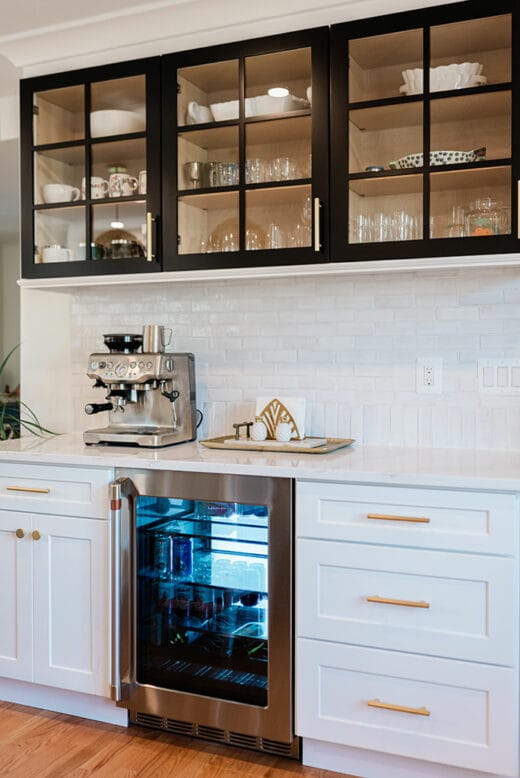 kitchen renovation white cabinets wine bar