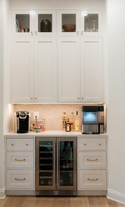 kitchen remodel white cabinets wine bar